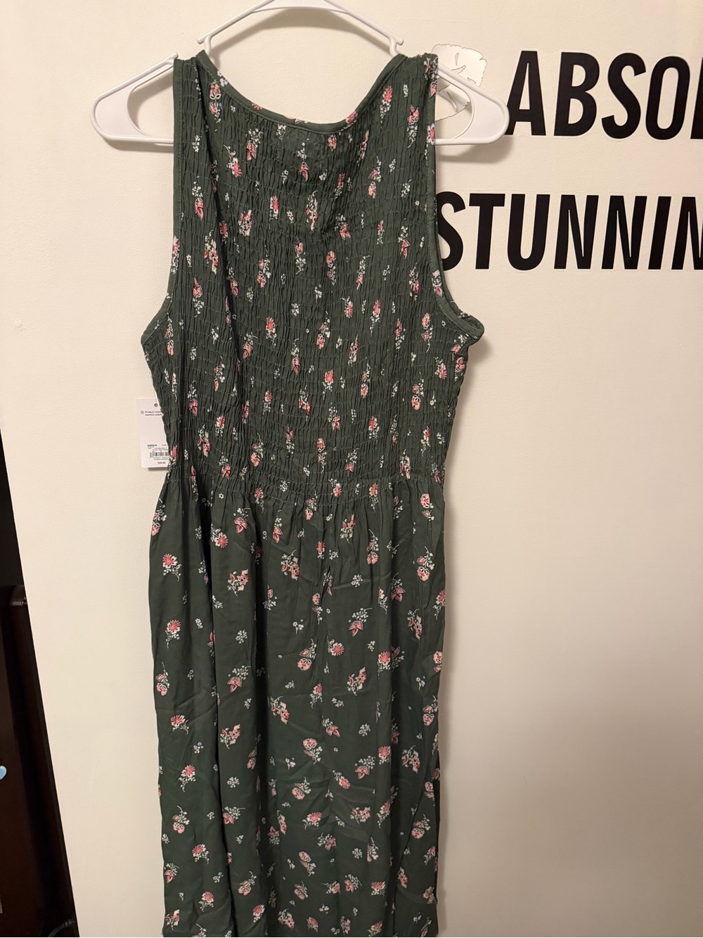 Kohl's Olive Green Maxi Dress with Pink Floral Print